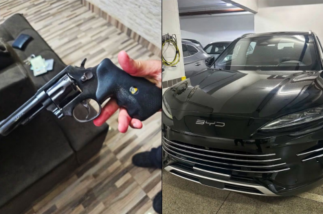 Al�m de carros, a PF tamb�m recolheu uma arma durante a a��o. (Montagem/Divulga��o/PF)