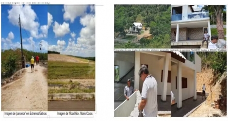 Imvel de luxo em condomnio na cidade de Bananeiras, PB (esquerda); Giuseppe esteve na cidade em dezembro de 2019, onde visitou a construo da casa.  Foto: MPF/Divulgao