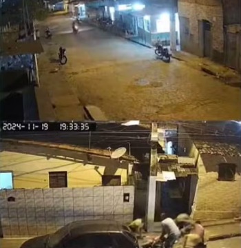 Ataque a tiros no bairro do Rangel foi registrado por cmera de segurana na noite de quarta-feira (20).