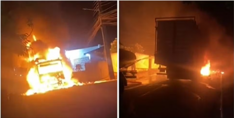 Caminh�o ficou destru�do pelas chamas. Motorista conseguiu sair do ve�culo sem se ferir.