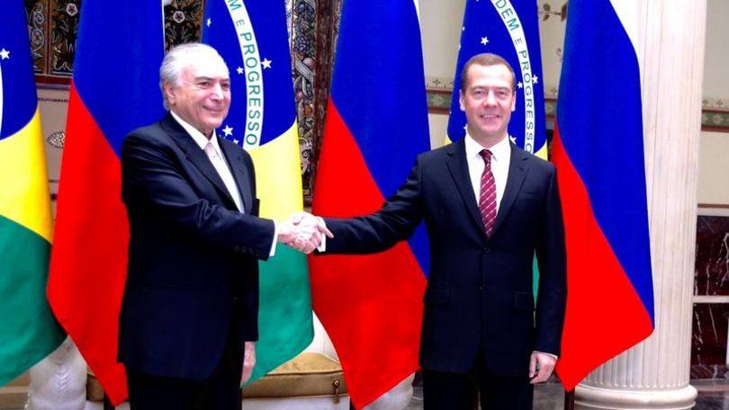 Michel Temer e primeiro-ministro da R&uacute;ssia, Dmitri Medvedev. (Romerio Cunha/Vice-Presid&ecirc;ncia)